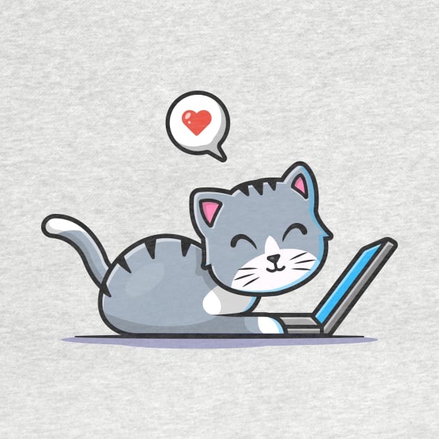 Cute Cat Working On Laptop With Coffee Cup Cartoon Vector Icon Illustration (3) by Catalyst Labs